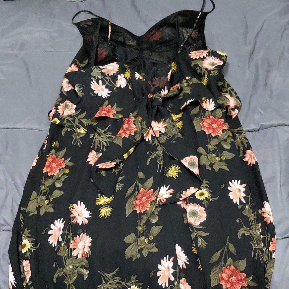 Gibson Latimer Black Floral Camisole with Pink and Green